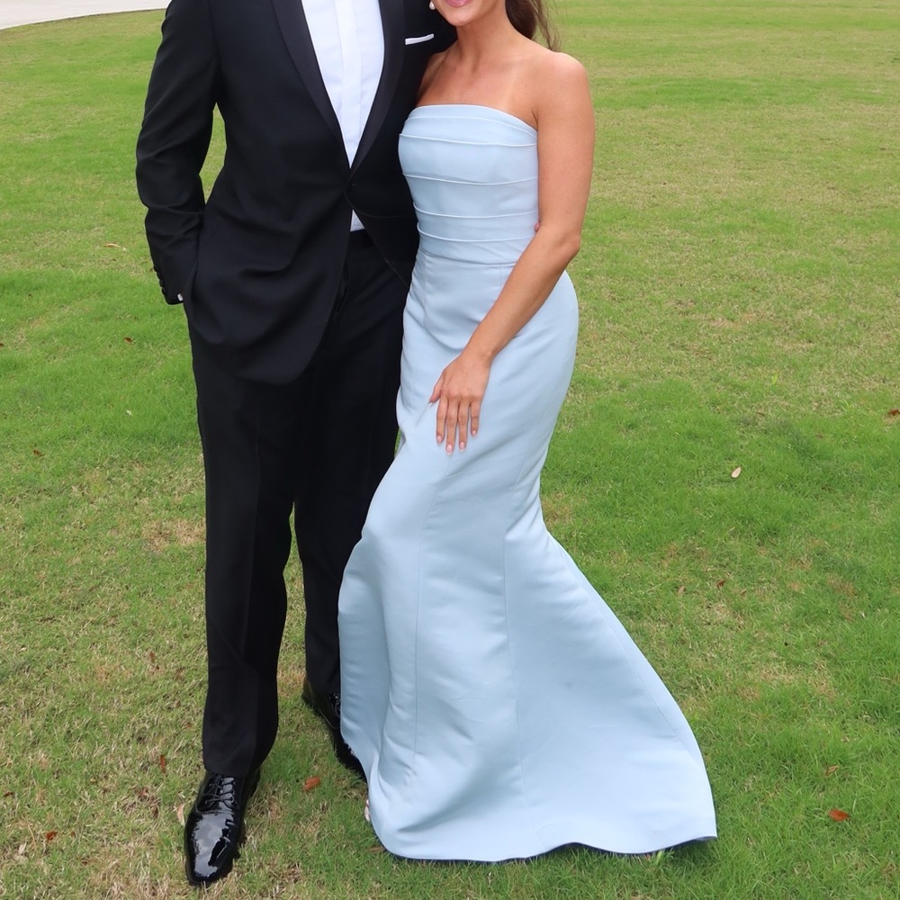Amsale Light Blue Strapless Wedding Dress